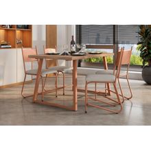 Conjunto de Mesa Jantar 4 Cadeiras Fabone Atlanta Aço Carbono Estofadas Corano Retangular 136x80