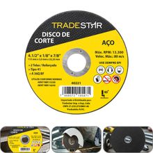 "Disco de Corte 115 x 3 mm  Furo 7/8"" mm Metal Pro Tradestar"