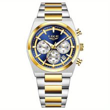 Relógio Esportivo Masculino Quartzo Multifuncional Sofisticado Em Aço Inoxidavél 3atm Azul Dourado