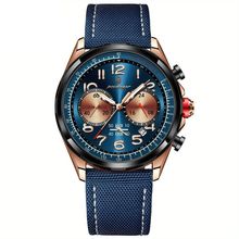 Relógio Masculino Quartzo Com Cronógrafo á Prova D'agua Com Pulseira Em Nylon Azul Dourado