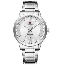 Relógio De Quartzo Masculino Pulseira Em Aço Inoxidável 3atm à Prova D´agua Branco Prata