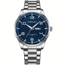 Relógio Masculino Pulseira Em Aço Inoxidável Movimento Quartzo Analógico Azul Prateado