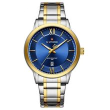 Relógio De Quartzo Masculino Pulseira Em Aço Inoxidável 3atm à Prova D´agua Azul Dourado