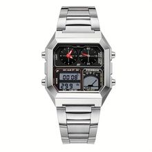 Relógio Digital Masculino Design Clássico Duplo Display Em Aço Inoxidável 3atm Prata