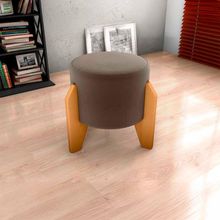 Puff Banqueta Redondo Pés Madeira Luxo Matrix Veludo Marrom