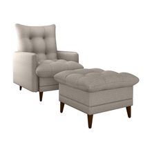 Poltrona De Amamentação Com Puff Luxo Confortável Montreal Matrix Linho Cinza