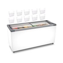 Kit - Freezer Horizontal Tampa De Vidro 404 Litros Nf55 127v + 10 Cestos Nextgen Branco 127v