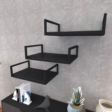 Kit Com 3 Prateleira Industrial Suspensa Parede Nicho Preta Cozinha Escritorio Sala Quarto Infantil