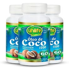 Kit 3 Óleo De Coco Extra Virgem 60 Cápsulas Unilife