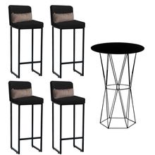 Kit Mesa Bistrô Flork E 4 Banqueta Preto E Almofada Bege