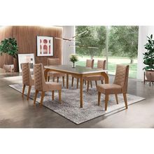 Sala De Jantar Liz 180 Tampo Vidro Canto Reto 6 Cadeiras.