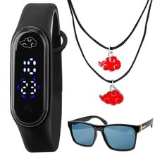 Oculos + Colar Naruto + Relogio Prova Dagua Infantil Digital Esportivo Ajustavel Menino Resistente