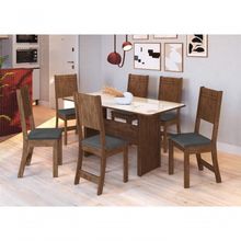 Conjunto Sala De Jantar Fidelitá Atenas 150cm Com 6 Cadeiras Noce/off-white Assento Grafite