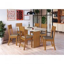 Conjunto Sala De Jantar Fidelitá Siena Com 6 Cadeiras Freijó/off-white Assento Cacau