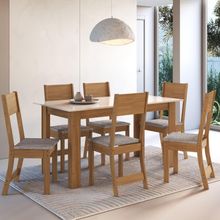 Conjunto Sala De Jantar Fidelitá Veneza Com 6 Cadeiras Freijó/off-white Assento Linho