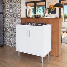 Kit Bancada Ilha Para Cozinha + Balcão Para Cooktop 0,80m 5 Bocas 2 Portas Turim Branco Branco