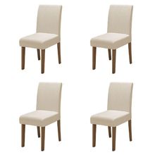 Conjunto Com 4 Cadeiras Estofada Sala De Jantar Trieste Siena Cedro / Areia Dobuê Cedro