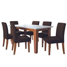 Conjunto de Mesa de Jantar Miami 1,60m com 6 Cadeiras Trieste Dobuê – Madeirado/Chocolate