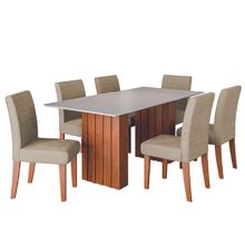Conjunto De Mesa Sala De Jantar Ripada Santiago 1,80m 6 Cadeiras Creta Dobuê Madeirado / Bege