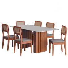 Conjunto De Mesa Sala De Jantar Ripada Tampo Com Vidro 1,80m 6 Cadeiras Santiago Dobuê Madeirado Off White