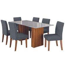 Conjunto De Mesa Sala De Jantar Ripada Tampo Com Vidro Santiago 1,80m 6 Cadeiras Creta Dobuê Madeirado/grafite