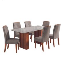Conjunto De Mesa Sala De Jantar Ripada Tampo Com Vidro Santiago 1,80m 6 Cadeiras Grécia Dobuê Madeirado Mascavo