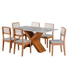 Conjunto De Mesa Sala De Jantar Tampo Com Vidro 6 Cadeiras