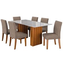 Conjunto Mesa De Jantar 1,80m Ripada Com Vidro 6 Cadeiras Creta - Dobuê - Madeirado/Mascavo