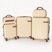 Conjunto Mala De Viagem Em ABS Com Frasqueira 5 Peças Giro 360° Luxo Bege