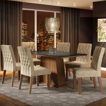 Sala de Jantar Rafaela Mesa Tampo de Vidro 6 Cadeiras Madesa