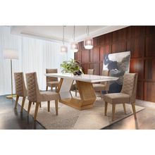 Sala De Jantar Lara 180 Tampo Vidro 6 Cadeiras