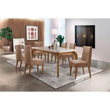 Sala De Jantar Liz 180 Tampo MDF Canto Reto Com 6 Cadeiras