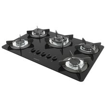 Fogão Cooktop Elétrico 5 Bocas Tripla Chama Bivolt Mesa Em Vidro Safe Ferro Fundido Fogatti Bivolt