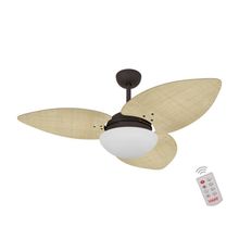 Ventilador De Teto Dormamu Marrom Texturizado 3 Pás Palmae Natural 110V Com Controle