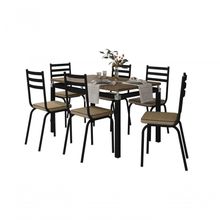 Mesa 6 Cadeiras Malva 136cm Preto Nature Assento