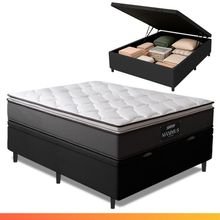 Cama Box Baú Casal Colchão Molas Ensacadas Pillow Top Maximus 138x188x69cm Cinza/Preto Gazin Cinza/Branco