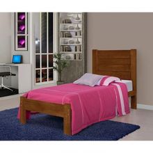 Cama de Solteiro Lara de Madeira Maciça Pinus Castanho