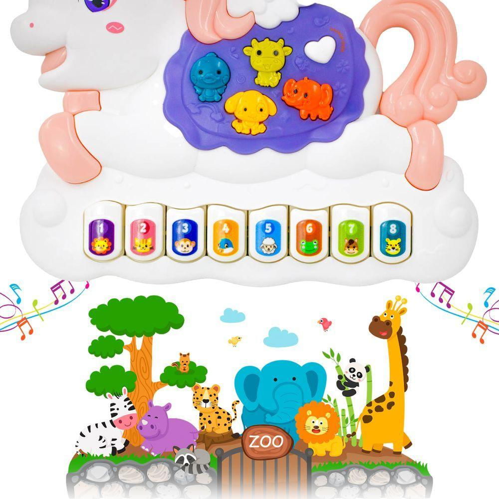 Teclado Piano Musical Bebe Brinquedo Infantil Divertido Som De Animais Unicornio