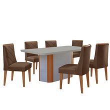 Conjunto Mesa Jantar Isadora 180cm 6 Cadeiras Isadora Moderna Mobília Veludo Marrom Off White Naturale