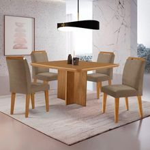 Mesa Olimpia 90 Mdf Canto Copo E Com 4 Cadeiras Athenas Veludo Capuccino Naturalle