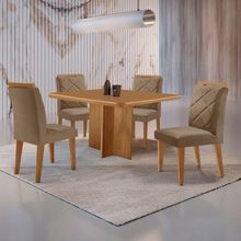 Mesa Olimpia 90 Mdf Canto Copo E Com 4 Cadeiras Melissa Veludo Capuccino Naturalle