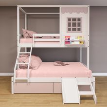 Beliche Casinha Reta Casal/ Solteiro 02 Gavetas Rosa Escorregador Madeira Maciça Branco/ Rosa Housin