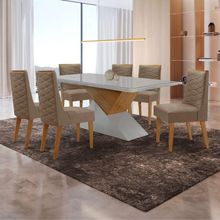 Mesa Sala De Jantar Aster 180cm E 6 Cadeiras Safira Moderna Veludo Capuccino Off White Imbuia