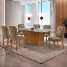 Mesa Sala De Jantar Aida 180cm E 6 Cadeiras Melissa Moderna Veludo Capuccino Off White Imbuia