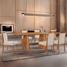 Mesa Noronha 180cm Tampo Laminado Barril Com 6 Cadeiras Livi Linho Off Imbuia Natural