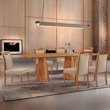 Mesa Noronha 180cm Tampo Laminado Barril Com 6 Cadeiras Livi Linho Premium Imbuia Natural