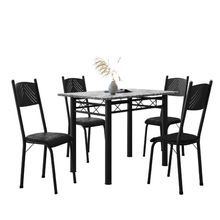 Conjunto De Mesa Sala De Jantar Sara Com 4 Cadeiras Tubular Granito 1,20m Artefamol Preto
