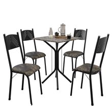 Conjunto De Mesa Sala De Jantar Thais Com 4 Cadeiras Granito Tubular Artefamol Preto/flor