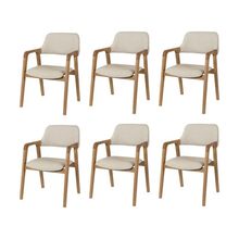 Kit 6 Cadeiras De Jantar Ruth Estrutura Em Madeira Maciça Estilo Retrô Linho Bege Claro