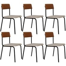 Kit 06 Cadeiras Estofada Para Sala De Jantar Sense Preto C01 Linho Palha Courino Caramelo - Lyam Decor